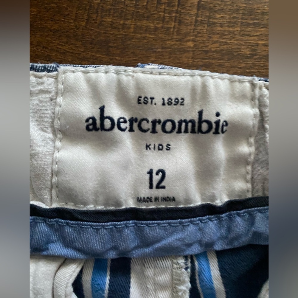 Abercrombie Kids Boys Chino Shorts  Size 12 Blue White Plaid Casual Summer - Picture 3 of 7
